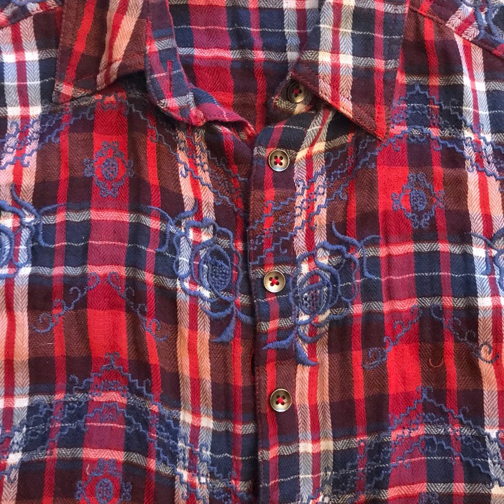 Free People Over-Sized Embroidered Soft Flannel Shirt